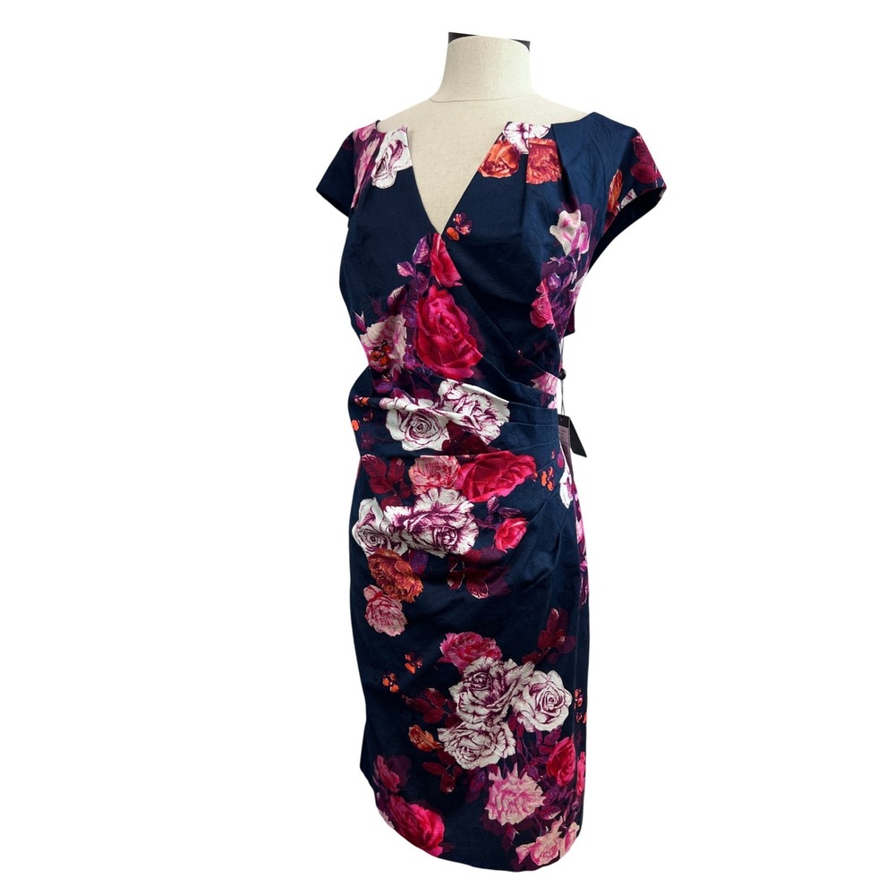 Adrianna PAPELL Navy Floral Sheath Dress with Cap Sleeves